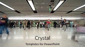  Presentation with rush hour - Colorful PPT theme enhanced with urban space - subway at rush hour backdrop and a soft green colored foreground