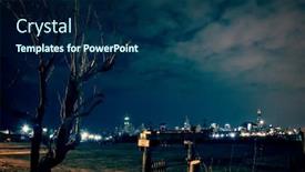  Presentation with steel construction - PPT layouts consisting of urban steel factory wasteland scenery in urban chicago with a huge empty construction lot and the city skyline background and a navy blue colored foreground