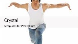  Presentation with done - Audience pleasing theme consisting of urban style street breakdancing handstand grab move done isolated on white in studio backdrop and a white colored foreground