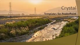  Presentation with electronic - Slide set having urban sunset scenery with electronic tower under colorful sky at puli township nantou taiwan background and a coral colored foreground