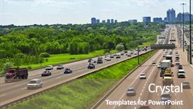  Presentation with busy - PPT theme featuring urban transport - busy multi-lane highway background and a coral colored foreground