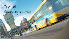  Presentation with macau - Cool new slide set with urban transport - traffic in macau at day backdrop and a light blue colored foreground