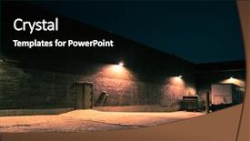  Presentation with semi trailer - Beautiful PPT theme featuring urban warehouse building and loading backdrop and a black colored foreground