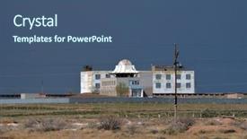  Presentation with central asia - Slides having urban warfare - abandoned soviet military base background and a ocean colored foreground