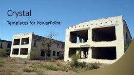  Presentation with central asia - PPT theme with urban warfare - abandoned soviet military base background and a light blue colored foreground