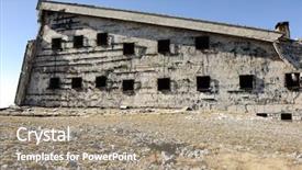  Presentation with old building britain gif - PPT theme enhanced with urban warfare - old damaged abandoned building background and a coral colored foreground