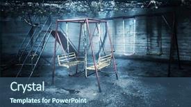  Presentation with poverty war - Presentation design featuring urban warfare - old rusted playground abandoned aged background and a ocean colored foreground