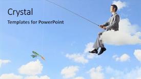  Presentation with water management - Audience pleasing presentation design consisting of urban water management - businessman sitting on cloud backdrop and a light blue colored foreground