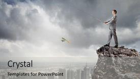  Presentation with fishing - Cool new PPT theme with urban water management - businessman sitting on rock backdrop and a  colored foreground