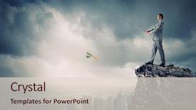  Presentation with fishing - Beautiful presentation design featuring urban water management - businessman sitting on rock backdrop and a lemonade colored foreground