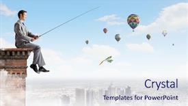  Presentation with fishing - PPT theme enhanced with urban water management - businessman sitting on top background and a sky blue colored foreground