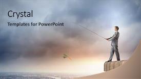  Presentation with businessman standing on mountain top - Presentation design consisting of urban water management - businessman standing on top background and a  colored foreground