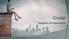  Presentation with fishing - Colorful presentation theme enhanced with urban water management - businesswoman fishing with rod backdrop and a  colored foreground