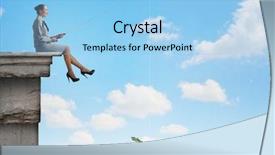  Presentation with fishing - Beautiful slide set featuring urban water management - businesswoman fishing with rod backdrop and a light blue colored foreground