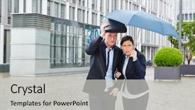  Presentation with city people walking - Cool new slide set with urban water management - two business people walking backdrop and a light gray colored foreground