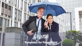  Presentation with city people walking - Amazing theme having urban water management - two business people walking backdrop and a ocean colored foreground