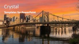  Presentation with bridges - Audience pleasing theme consisting of urban-waterfront-and-bridges-crossing backdrop and a coral colored foreground