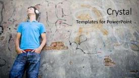  Presentation with multimedia wall television video broadcast - PPT layouts consisting of youth music - man leaning against wall background and a light gray colored foreground
