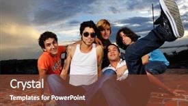  Presentation with group - Beautiful slide set featuring boy band - portrait of young trendy group backdrop and a tawny brown colored foreground