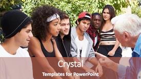  Presentation with people talking - Presentation having life members - senior man talking with gang background and a red colored foreground