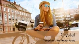  Presentation with city street - PPT layouts consisting of smart cities free - young stylish woman background and a coral colored foreground
