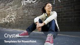  Presentation with brick wall - Colorful PPT theme enhanced with youth culture - young woman sitting backdrop and a gray colored foreground