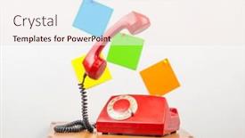  Presentation with old telephone - Audience pleasing PPT theme consisting of urgent-call-waiting-classic-red backdrop and a sky blue colored foreground