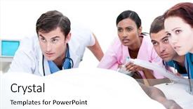  Presentation with urgent care - Beautiful slide deck featuring urgent care - confident medical team resuscitating backdrop and a white colored foreground