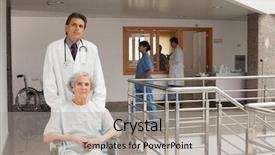  Presentation with healthcare workers - Slides having urgent care - old woman sitting background and a light gray colored foreground