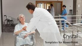  Presentation with healthcare workers - Beautiful presentation theme featuring urgent care - old woman sitting backdrop and a light gray colored foreground