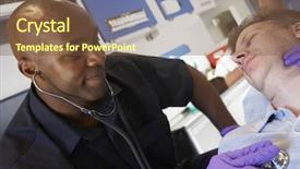  Presentation with urgent care - Presentation theme enhanced with urgent care - paramedic listening to patients heartbeat background and a tawny brown colored foreground