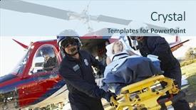  Presentation with medevac - PPT theme consisting of urgent care - paramedics unloading patient from medevac background and a sky blue colored foreground