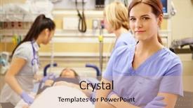  Presentation with urgent care - Cool new slide set with picture showing man giving flowers and present to woman in bed backdrop and a coral colored foreground