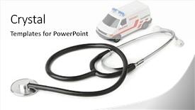  Presentation with ambulance - PPT layouts featuring urgent care - stethoscope and toy ambulance car background and a white colored foreground