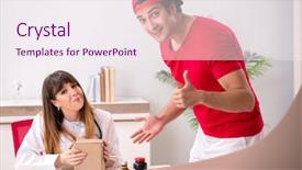  Presentation with courier - Theme featuring urgent parcel to the hospital background and a sky blue colored foreground