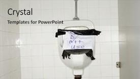  Presentation with order - Beautiful PPT theme featuring urinal in men's bathroom with an out of order sign taped on it backdrop and a light gray colored foreground