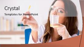  Presentation with lab - Presentation with urinalysis - female beautiful biochemist working background and a  colored foreground