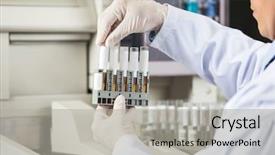  Presentation with laboratory urine - Colorful PPT theme enhanced with urinalysis - midsection of male researcher analyzing backdrop and a light gray colored foreground