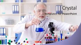  Presentation with chemist - Presentation design having urinalysis - old male chemist working background and a soft green colored foreground