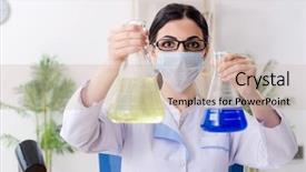  Presentation with chemist - Beautiful slide deck featuring urinalysis - young female chemist working backdrop and a soft green colored foreground