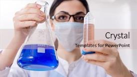  Presentation with worried young female college student - Presentation theme featuring urinalysis - young female chemist working background and a coral colored foreground
