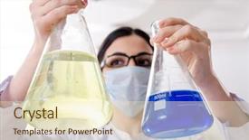  Presentation with worried young female college student - Presentation design consisting of urinalysis - young female chemist working background and a cream colored foreground
