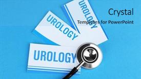  Presentation with urology - Presentation design enhanced with urinary anatomy - medical stethoscope and cards background and a light blue colored foreground