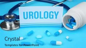  Presentation with urology - Colorful presentation theme enhanced with urinary anatomy - medical stethoscope pills and card backdrop and a cyan colored foreground