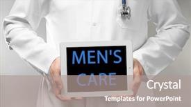  Presentation with men health - Colorful theme enhanced with urinary system - doctor holding tablet with text backdrop and a gray colored foreground