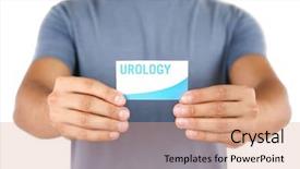  Presentation with urology - PPT theme having urinary system - man holding business card urology background and a coral colored foreground