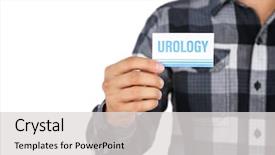  Presentation with business card - Slides featuring urinary system - man holding business card urology background and a light gray colored foreground