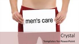  Presentation with men health - Colorful PPT theme enhanced with urinary system - man holding paper with text backdrop and a coral colored foreground