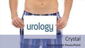  Presentation with health system - Amazing PPT theme having urinary system - man holding paper with word backdrop and a ocean colored foreground