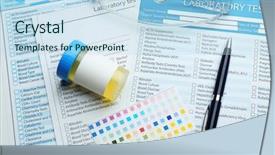  Presentation with laboratory equipment - Colorful theme enhanced with urinary system - medical equipment and laboratory test backdrop and a light blue colored foreground